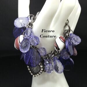 Ficaro Couture Purple Beaded Watch Bracelet Rhinestone Heart Charm Needs Battery
